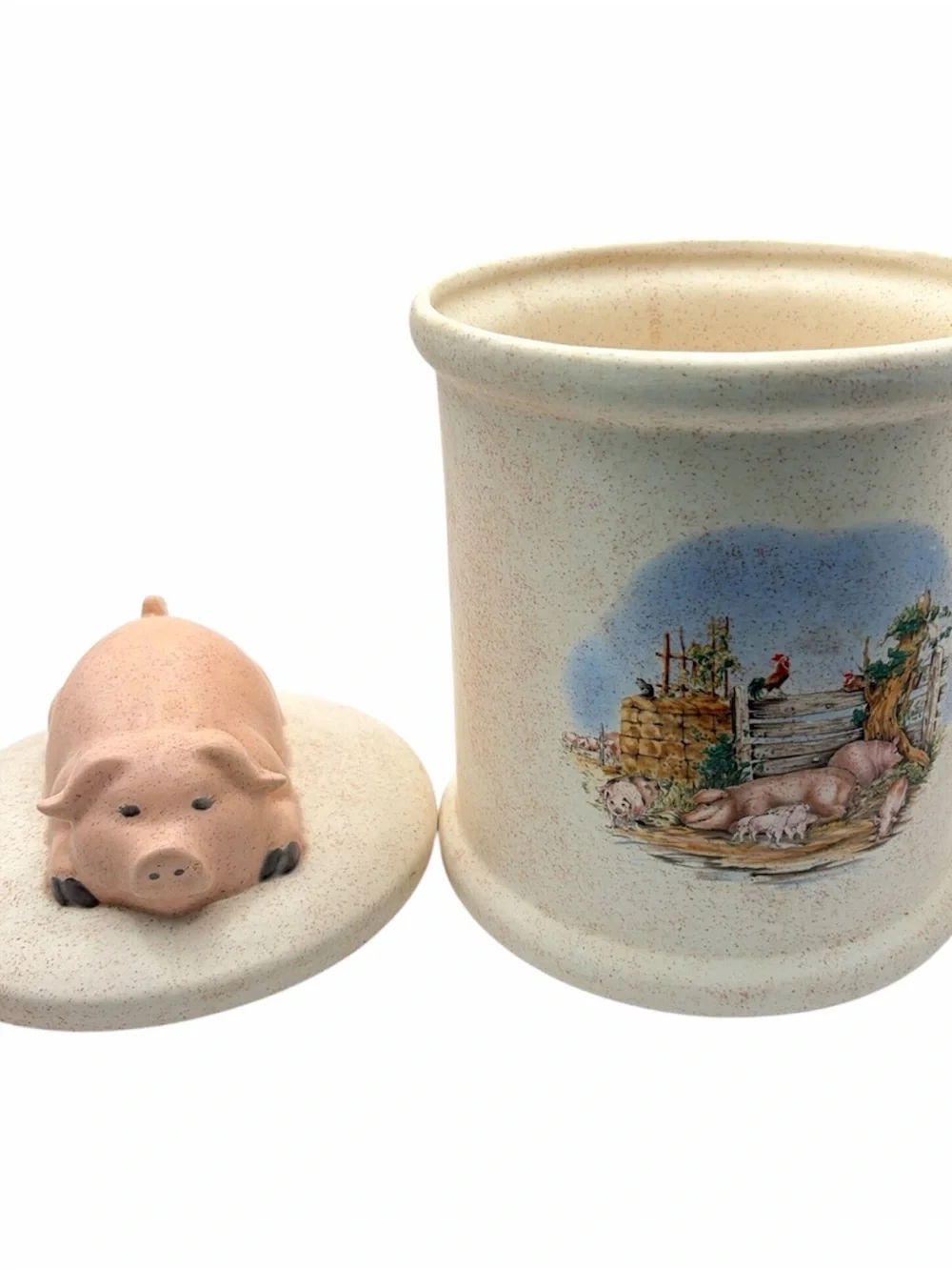 Vintage Ceramic Speckled Pig Cookie Jar Country Farmhouse 10.25” Lidded Storage